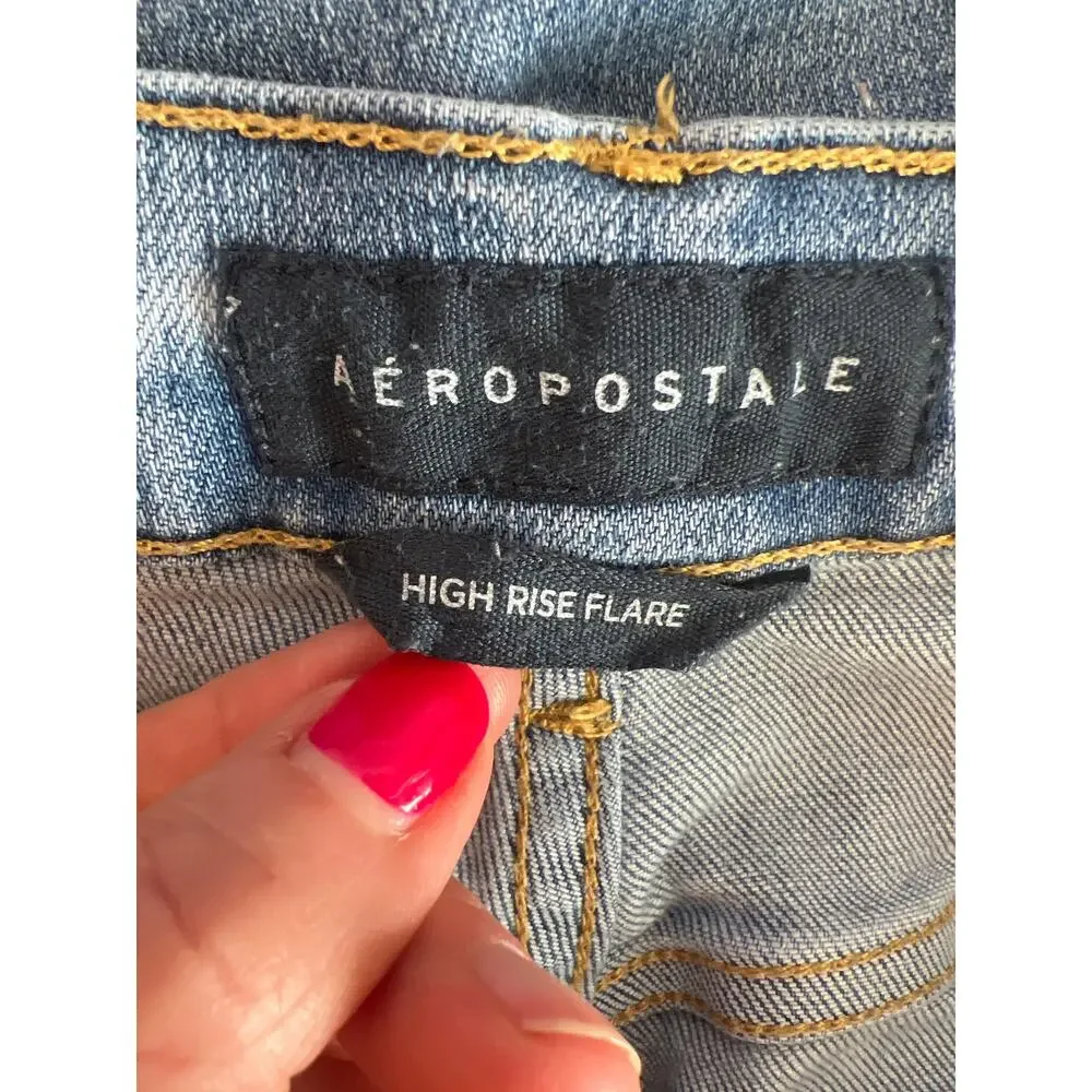 AREOPOSTALE HIGH RISE FLARE LEG JEANS MEDIUM LIGHT BLUE SIZE 8